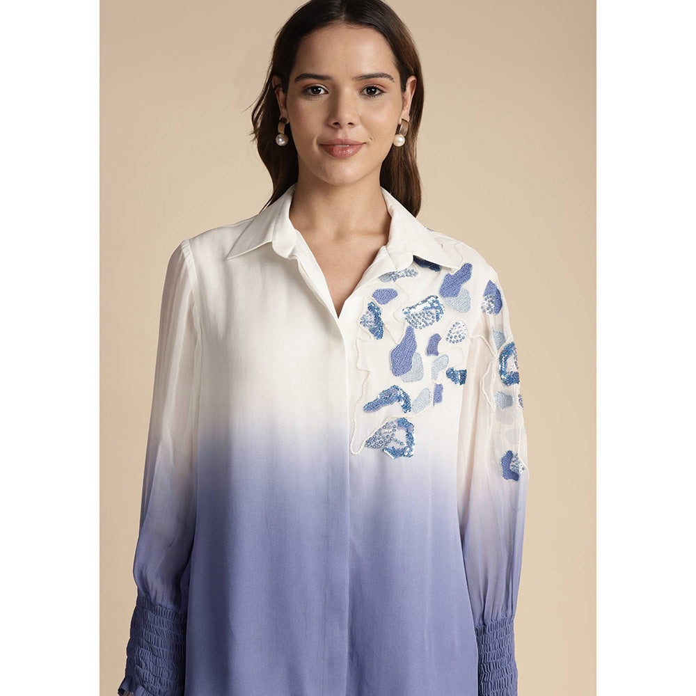 SAKSHI KHETTERPAL Very Peri Purple Ombre Shoulder Embroidered Co-Ord (Set of 2)