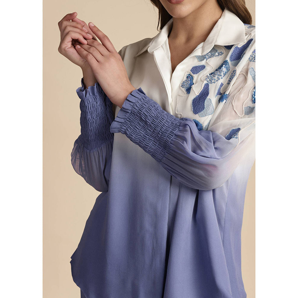 SAKSHI KHETTERPAL Very Peri Purple Ombre Shoulder Embroidered Co-Ord (Set of 2)