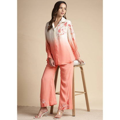 SAKSHI KHETTERPAL Peach Ombre Shoulder Embroidered Co-Ord (Set of 2)