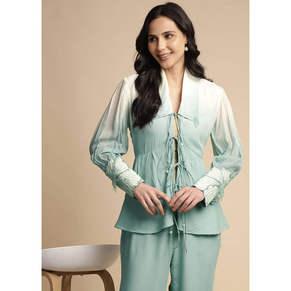 SAKSHI KHETTERPAL Mint Green Ombre Tie Up Co-Ord (Set of 2)
