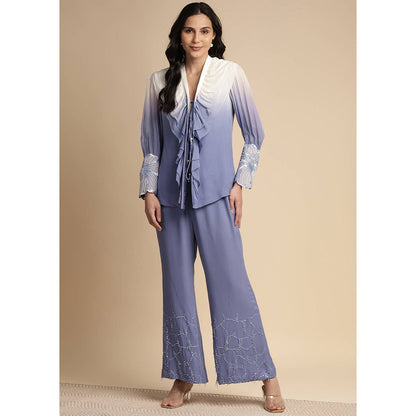 SAKSHI KHETTERPAL Very Peri Purple Ombre Ruffle Tie-Up Co-Ord (Set of 2)