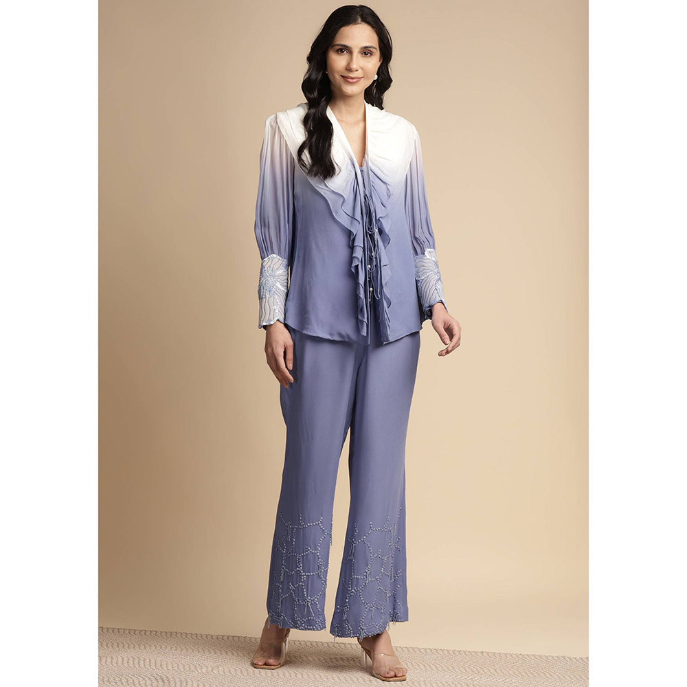 SAKSHI KHETTERPAL Very Peri Purple Ombre Ruffle Tie-Up Co-Ord (Set of 2)