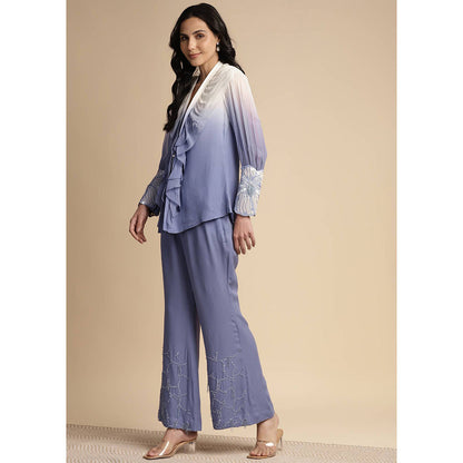 SAKSHI KHETTERPAL Very Peri Purple Ombre Ruffle Tie-Up Co-Ord (Set of 2)