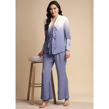 SAKSHI KHETTERPAL Very Peri Purple Ombre Ruffle Tie-Up Co-Ord (Set of 2)