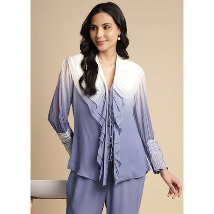 SAKSHI KHETTERPAL Very Peri Purple Ombre Ruffle Tie-Up Co-Ord (Set of 2)