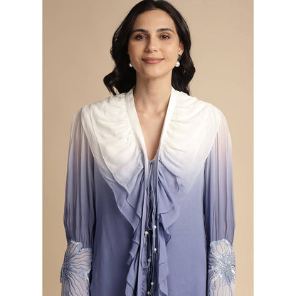 SAKSHI KHETTERPAL Very Peri Purple Ombre Ruffle Tie-Up Co-Ord (Set of 2)