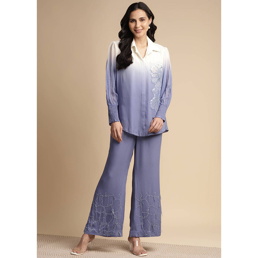 SAKSHI KHETTERPAL Very Peri Purple Ombre One Side Sequined Embroidered Co-Ord (Set of 2)