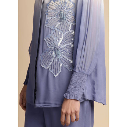 SAKSHI KHETTERPAL Very Peri Purple Ombre One Side Sequined Embroidered Co-Ord (Set of 2)