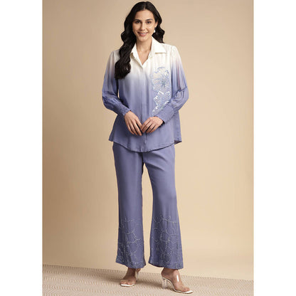 SAKSHI KHETTERPAL Very Peri Purple Ombre One Side Sequined Embroidered Co-Ord (Set of 2)