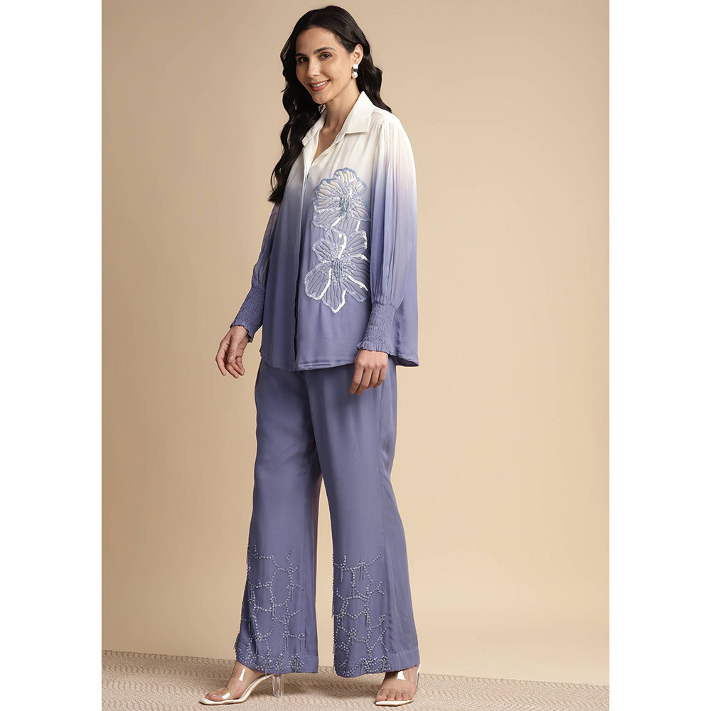 SAKSHI KHETTERPAL Very Peri Purple Ombre One Side Sequined Embroidered Co-Ord (Set of 2)