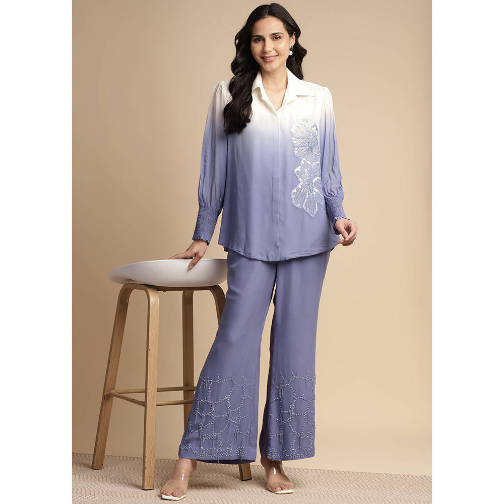 SAKSHI KHETTERPAL Very Peri Purple Ombre One Side Sequined Embroidered Co-Ord (Set of 2)