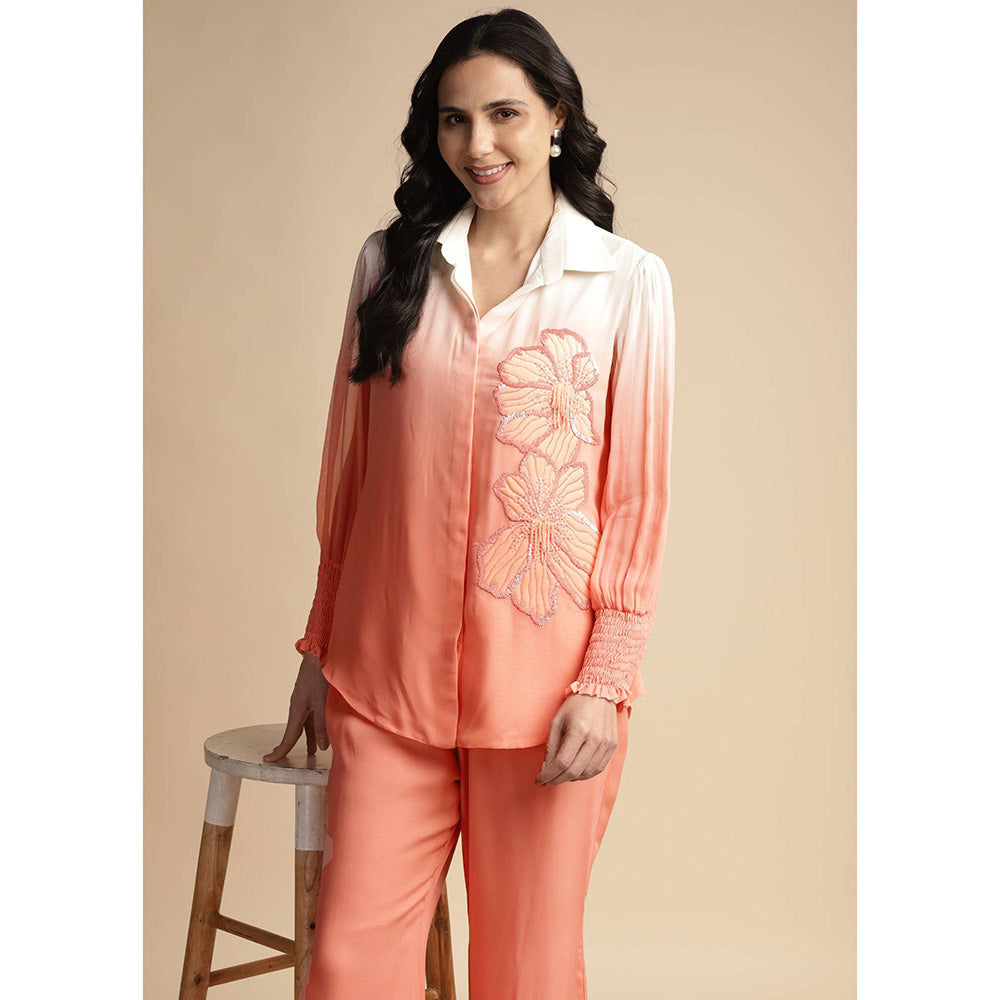 SAKSHI KHETTERPAL Peach Ombre One Side Sequined Embroidered Co-Ord (Set of 2)