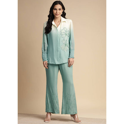 SAKSHI KHETTERPAL Mint Green Ombre One Side Sequined Embroidered Co-Ord (Set of 2)