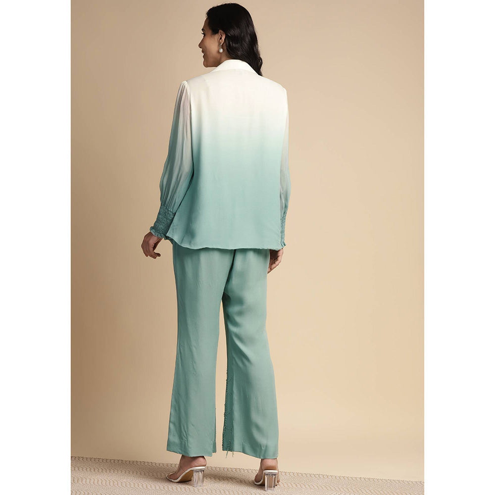 SAKSHI KHETTERPAL Mint Green Ombre One Side Sequined Embroidered Co-Ord (Set of 2)