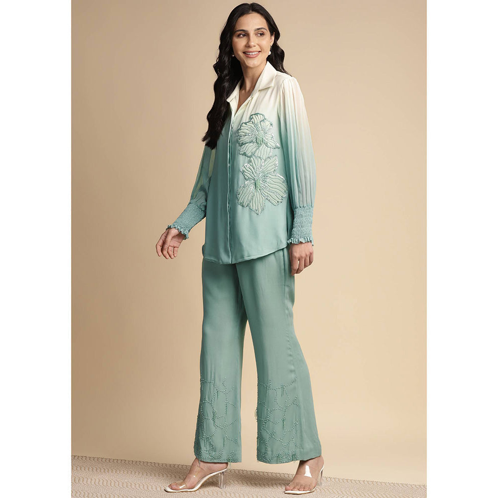 SAKSHI KHETTERPAL Mint Green Ombre One Side Sequined Embroidered Co-Ord (Set of 2)