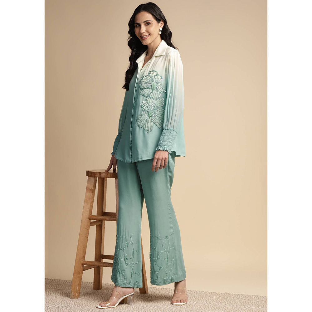 SAKSHI KHETTERPAL Mint Green Ombre One Side Sequined Embroidered Co-Ord (Set of 2)