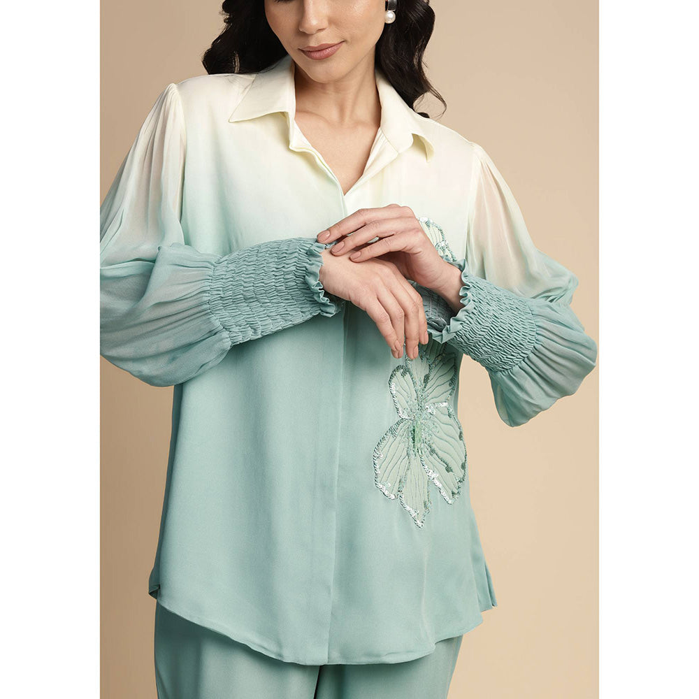 SAKSHI KHETTERPAL Mint Green Ombre One Side Sequined Embroidered Co-Ord (Set of 2)