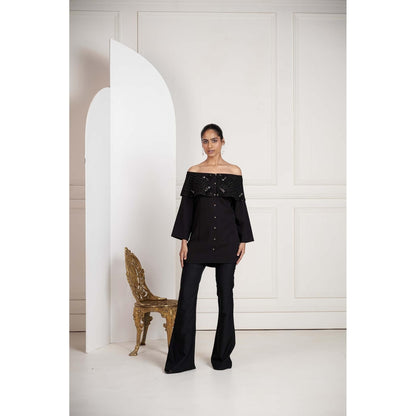 SAKSHI G CHAWLA Black Dove Off Shoulder Top