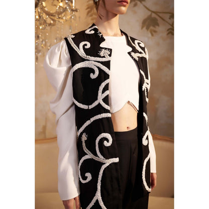 SAKSHI G CHAWLA Black Esme Bustier with Jacket and Pant