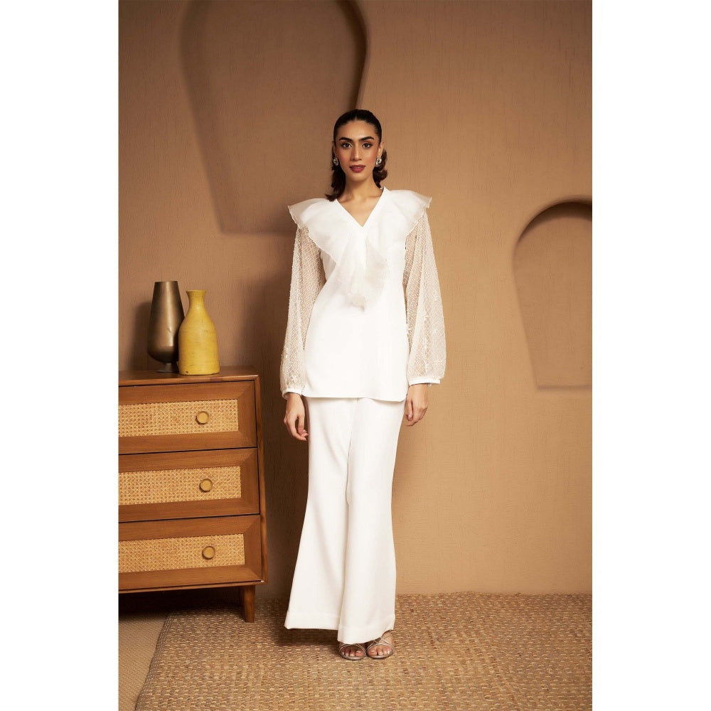 SAKSHI G CHAWLA Off White Esme Organza Ruffle Co-Ord Set