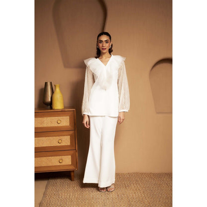 SAKSHI G CHAWLA Off White Esme Organza Ruffle Co-Ord Set
