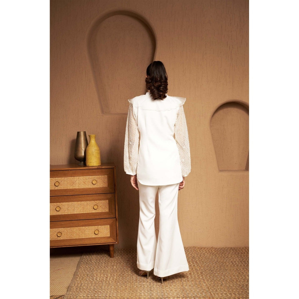 SAKSHI G CHAWLA Off White Esme Organza Ruffle Co-Ord Set