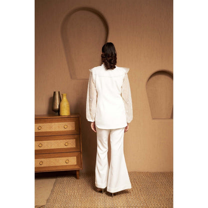 SAKSHI G CHAWLA Off White Esme Organza Ruffle Co-Ord Set