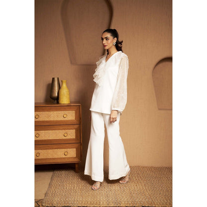 SAKSHI G CHAWLA Off White Esme Organza Ruffle Co-Ord Set