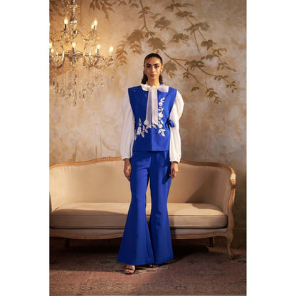 SAKSHI G CHAWLA Blue Rosa Waistcoat with Shirt and Pant