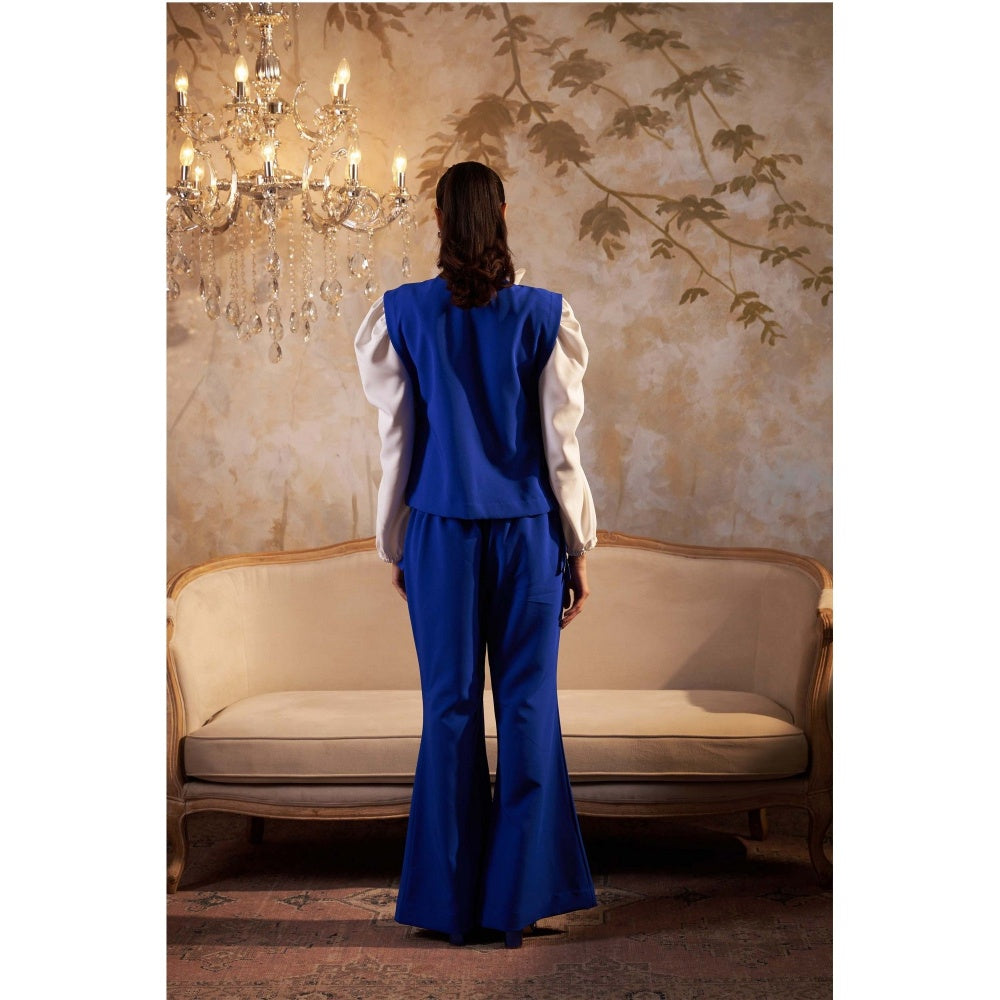 SAKSHI G CHAWLA Blue Rosa Waistcoat with Shirt and Pant