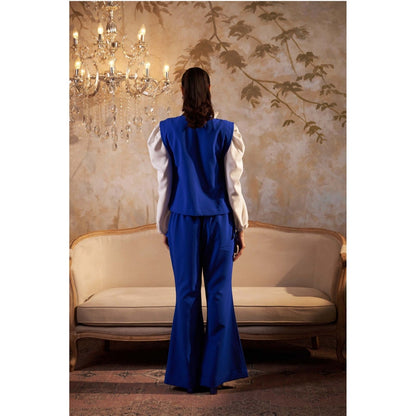 SAKSHI G CHAWLA Blue Rosa Waistcoat with Shirt and Pant