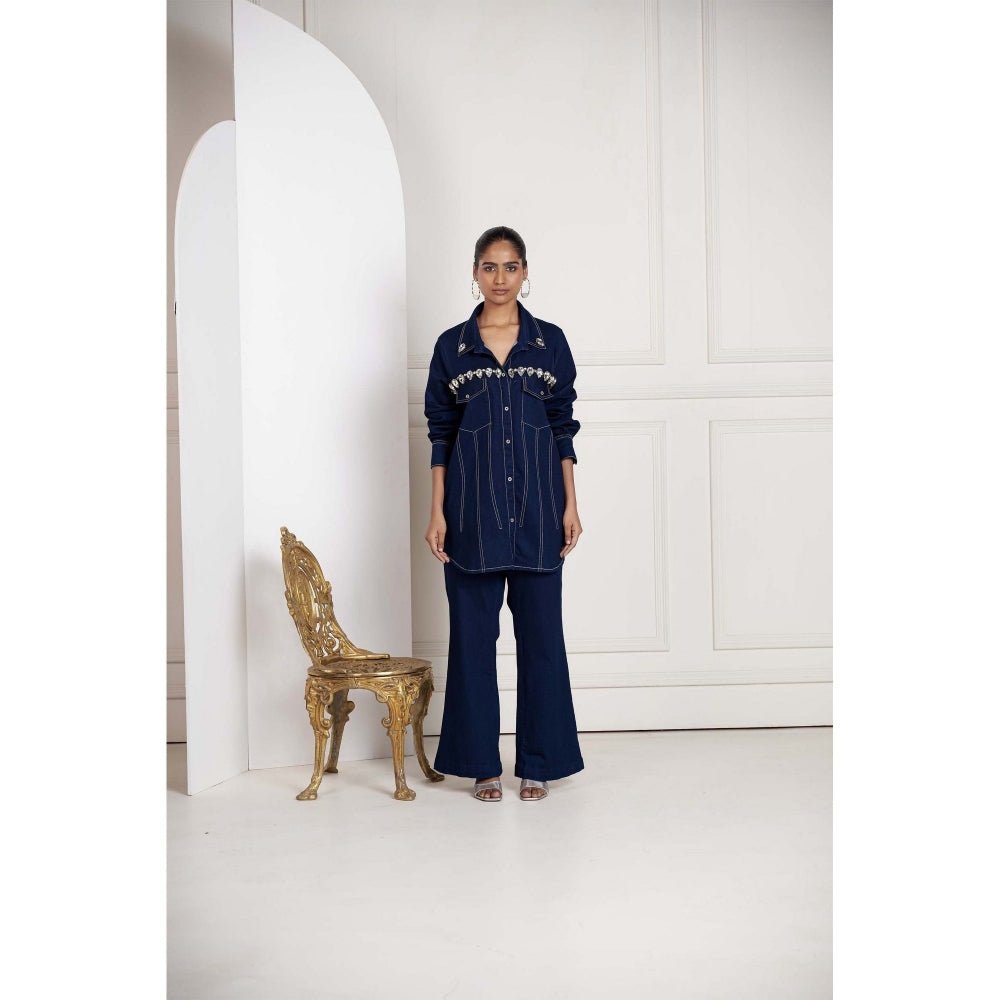 SAKSHI G CHAWLA Blue Emma Studs Shirt with Pant