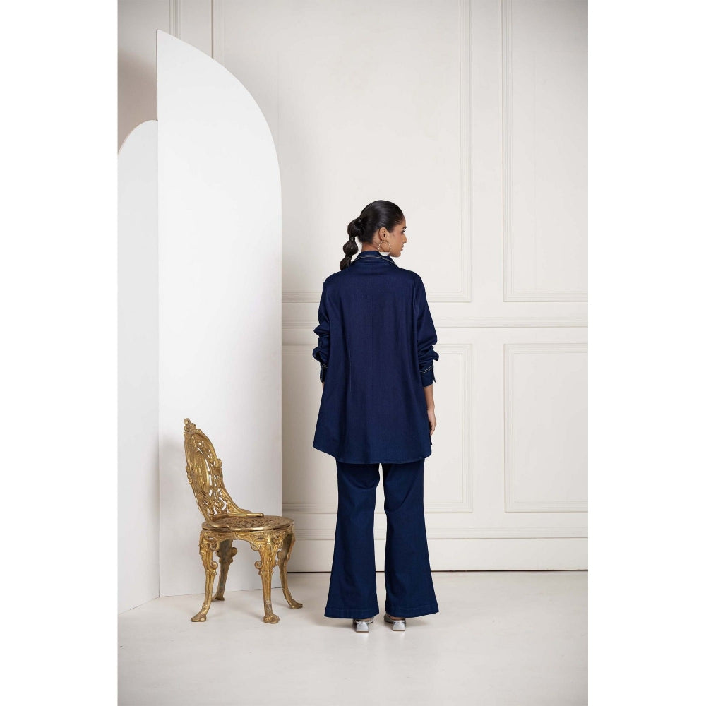 SAKSHI G CHAWLA Blue Emma Studs Shirt with Pant