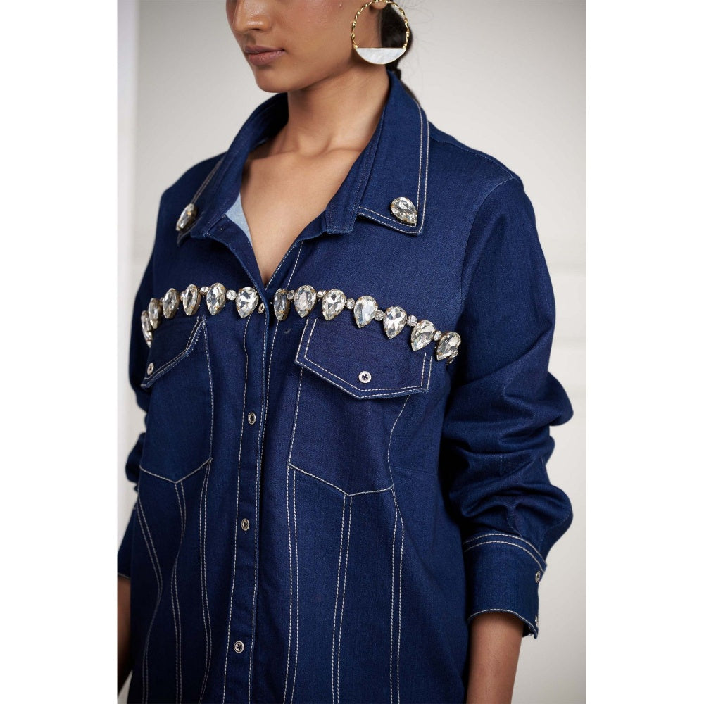 SAKSHI G CHAWLA Blue Emma Studs Shirt with Pant