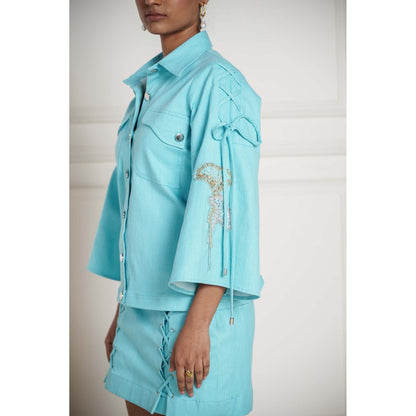 SAKSHI G CHAWLA Aqua Lucas Top with Skirt