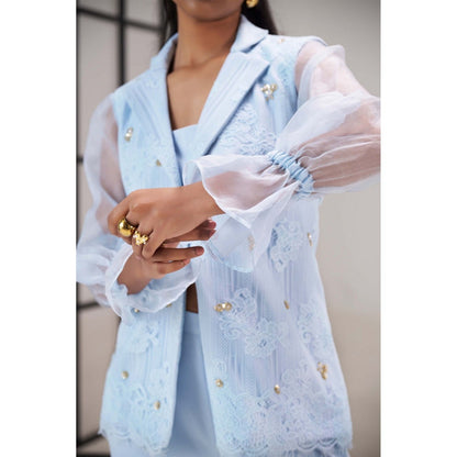 SAKSHI G CHAWLA Blue Astroil Bustier with Jacket and Pant