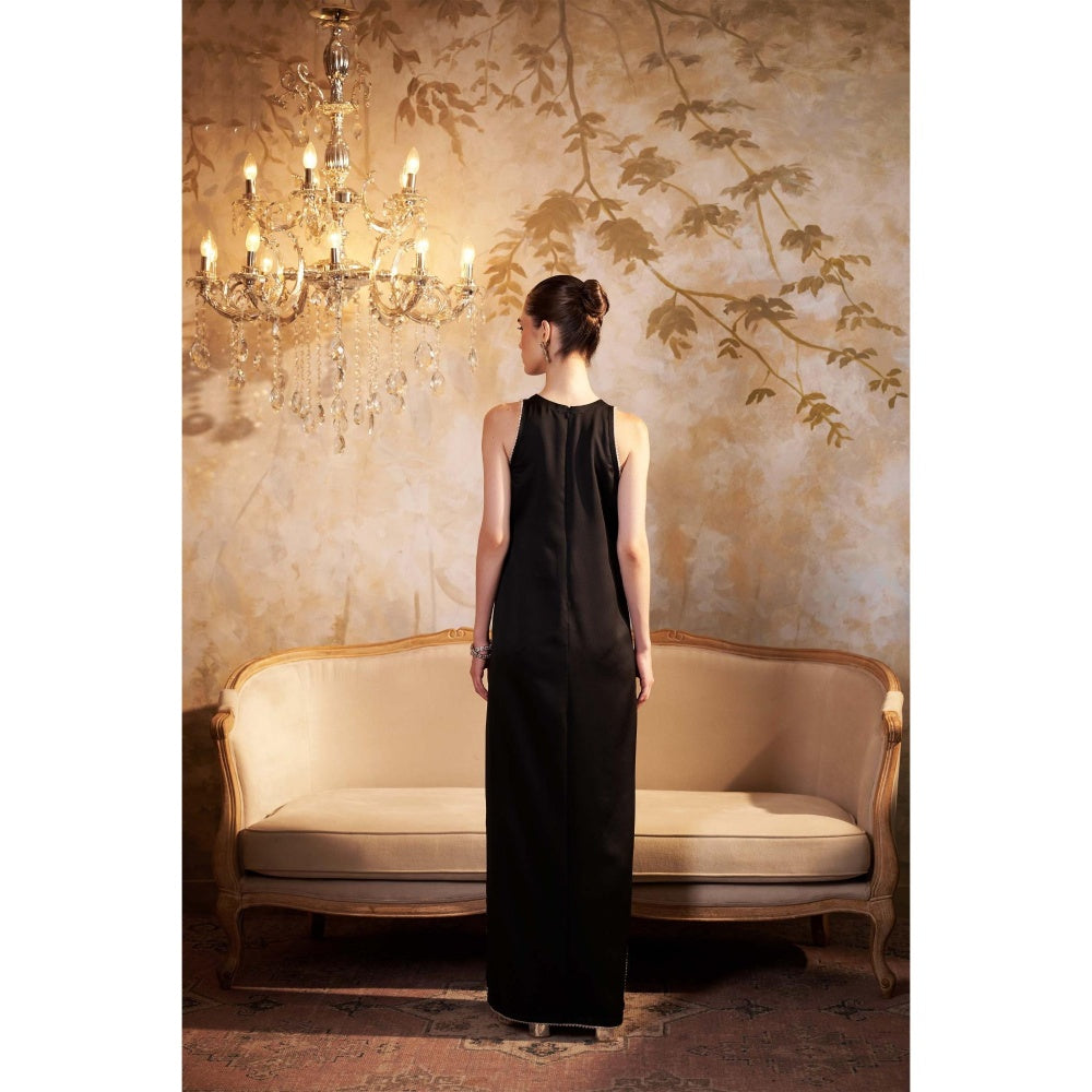 SAKSHI G CHAWLA Crepe Boat Neck Black Embroidered Dress
