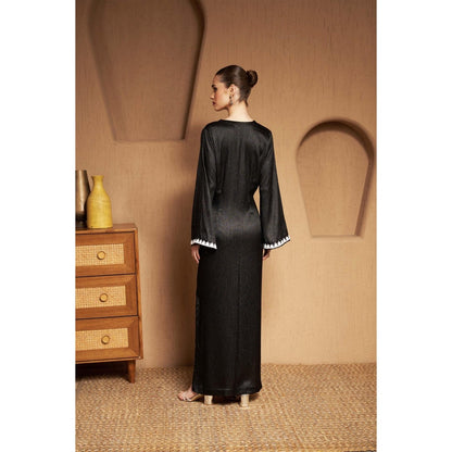 SAKSHI G CHAWLA Lurex V-Neck Black Embroidered Kaftan Dress