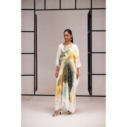 SAKSHI G CHAWLA Modal V-Neck Multi-Color Printed Kaftan Dress