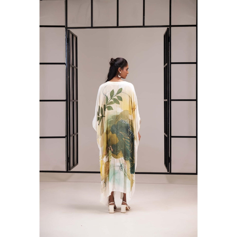 SAKSHI G CHAWLA Modal V-Neck Multi-Color Printed Kaftan Dress
