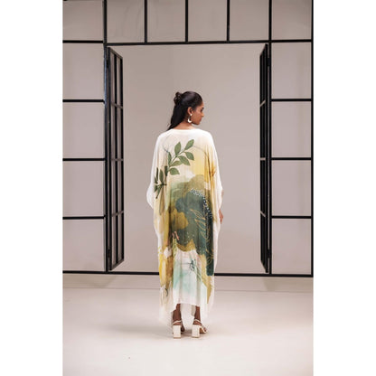 SAKSHI G CHAWLA Modal V-Neck Multi-Color Printed Kaftan Dress