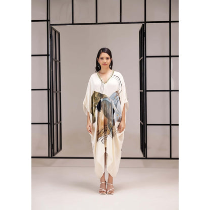 SAKSHI G CHAWLA Modal V-Neck Multi-Color Abstract Kaftan Dress