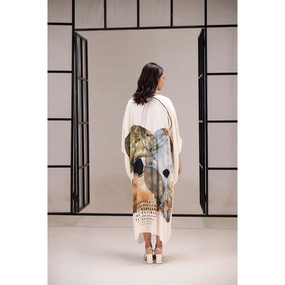 SAKSHI G CHAWLA Modal V-Neck Multi-Color Abstract Kaftan Dress