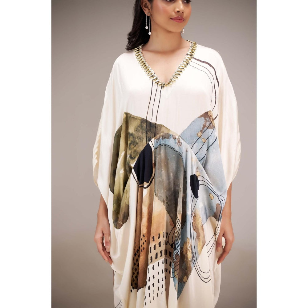 SAKSHI G CHAWLA Modal V-Neck Multi-Color Abstract Kaftan Dress