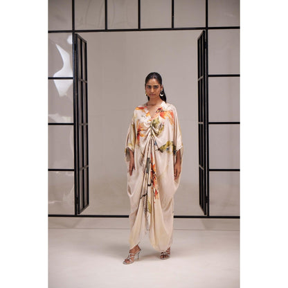 SAKSHI G CHAWLA Modal V-Neck Multi-Color Floral Kaftan Dress
