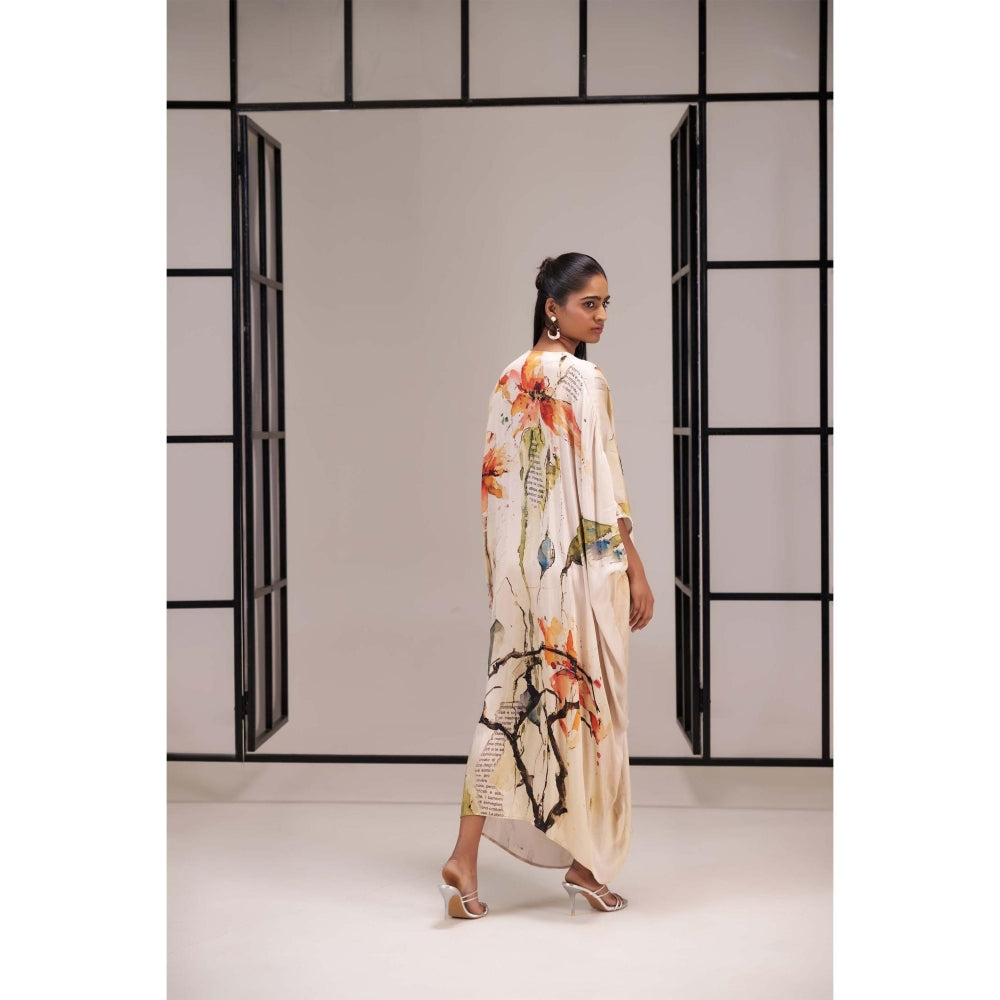 SAKSHI G CHAWLA Modal V-Neck Multi-Color Floral Kaftan Dress
