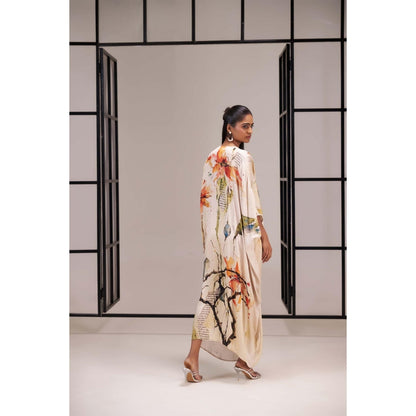 SAKSHI G CHAWLA Modal V-Neck Multi-Color Floral Kaftan Dress