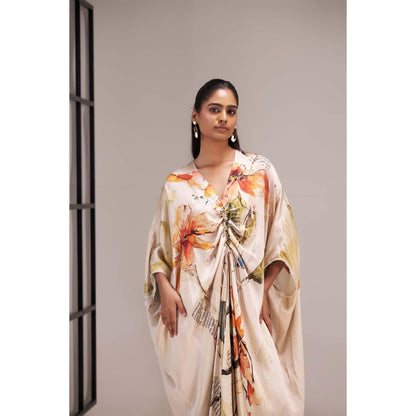 SAKSHI G CHAWLA Modal V-Neck Multi-Color Floral Kaftan Dress