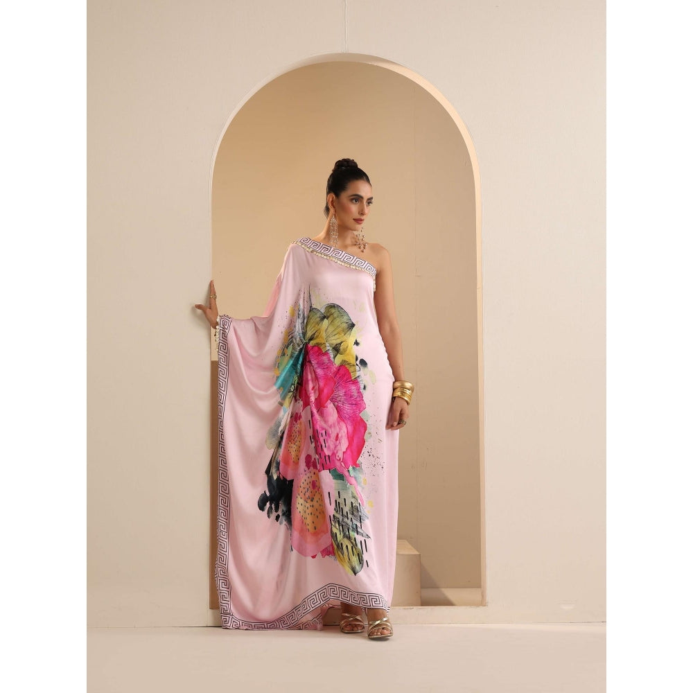 SAKSHI G CHAWLA Modal One Shoulder Multi-Color Floral Kaftan Dress