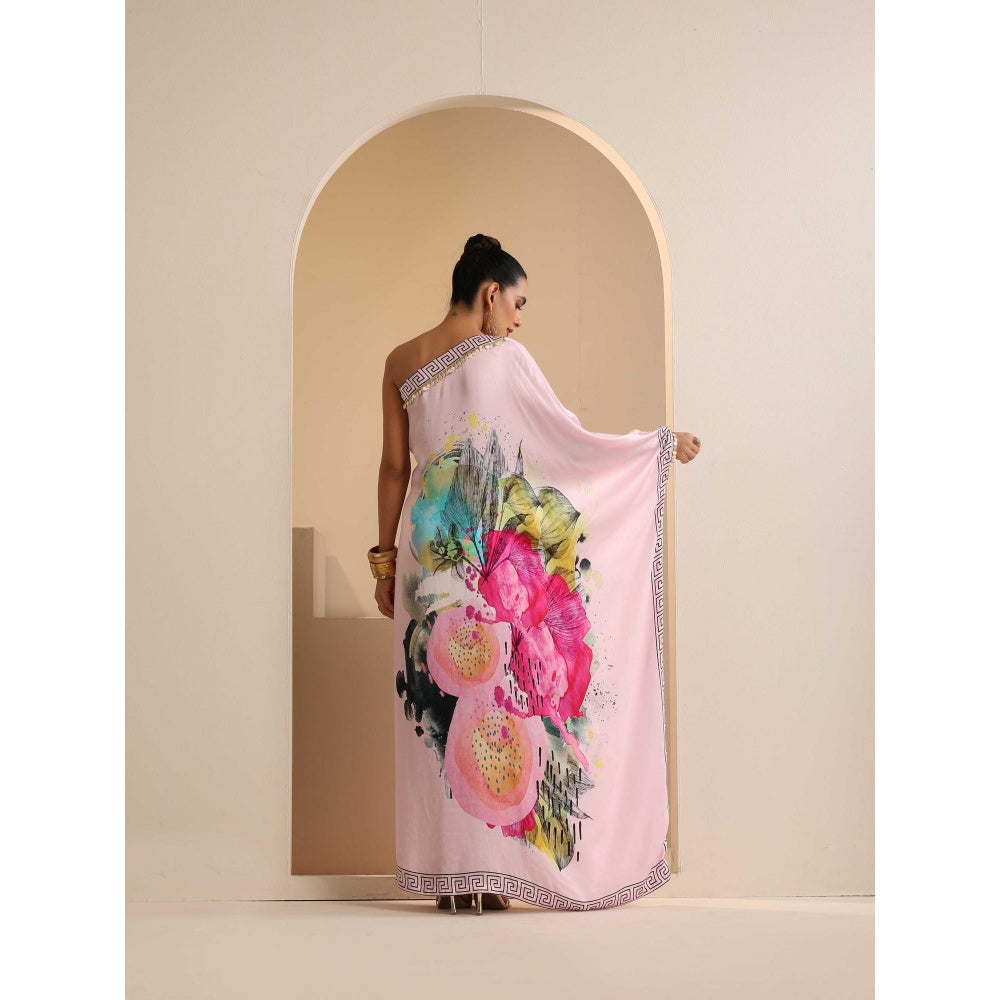 SAKSHI G CHAWLA Modal One Shoulder Multi-Color Floral Kaftan Dress